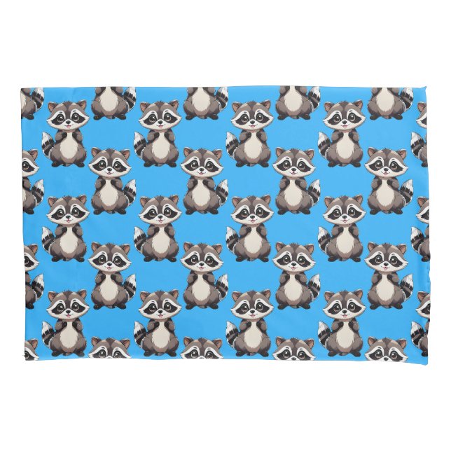 Raccoon Pattern Design Blue  Pillowcase (Front)