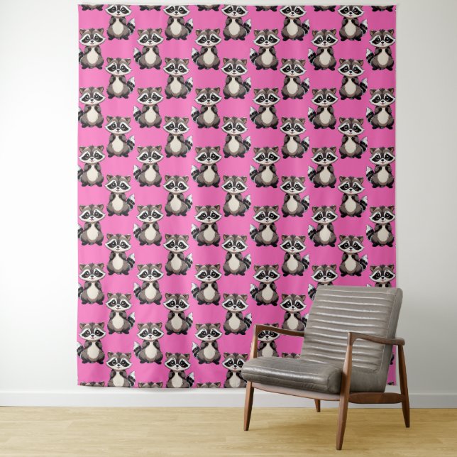 Raccoon Pattern Design Pink  Tapestry (In Situ)
