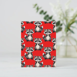 Raccoon Pattern Design Red  Postcard