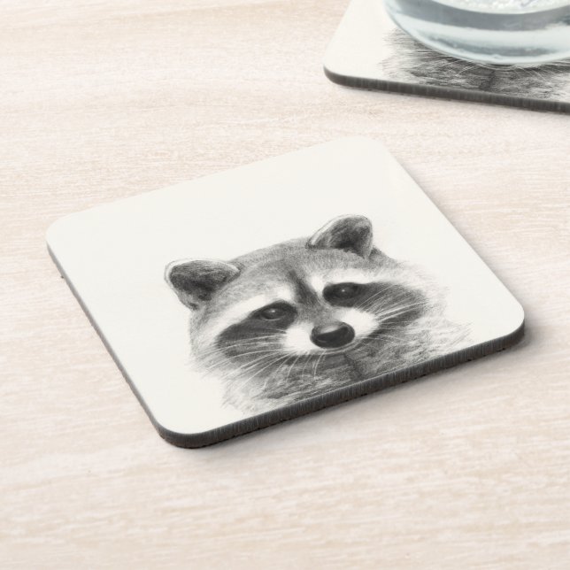 Raccoon Pencil Drawing Coaster (Left Side)