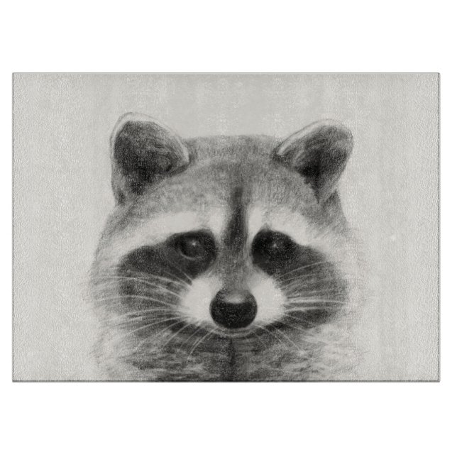 Raccoon Pencil Drawing Cutting Board (Front)