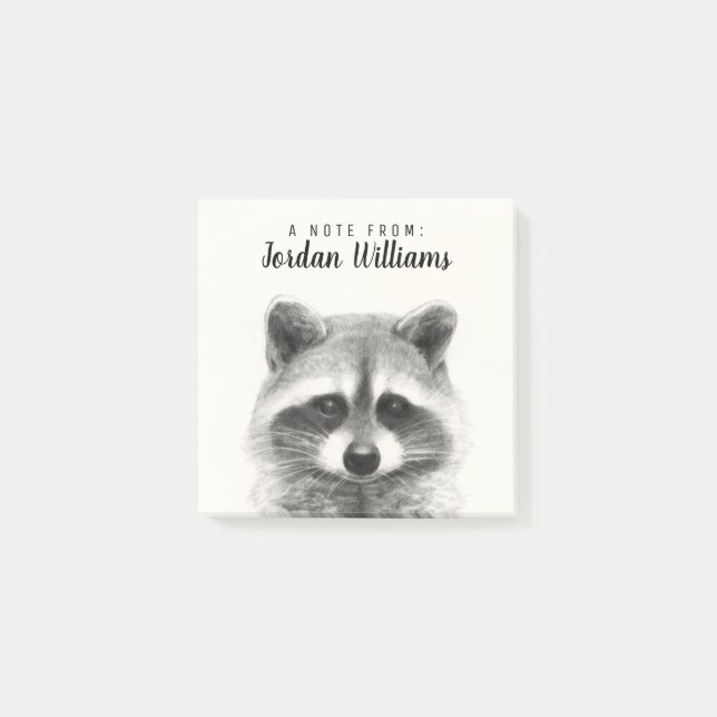 Raccoon Pencil Drawing Post-it Notes (Front)