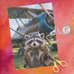Raccoon Pilot Airplane Funny Birthday Decoupage Tissue Paper