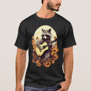 Raccoon Playing Guitar Floral Cottagecore Men Wome T-Shirt