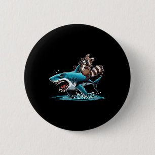 Raccoon Riding Shark Costume Sea Animal Lover Kids 6 Cm Round Badge