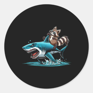 Raccoon Riding Shark Costume Sea Animal Lover Kids Classic Round Sticker