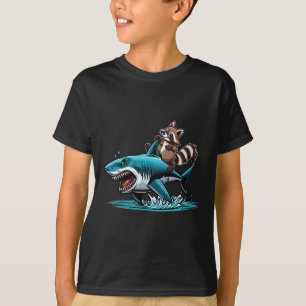 Raccoon Riding Shark Costume Sea Animal Lover Kids T-Shirt