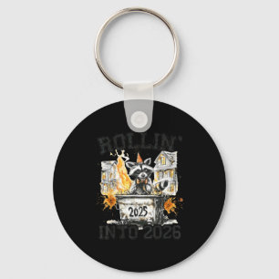 Raccoon Rollin Into 2026 Funny Dumpster Fire 2025  Key Ring