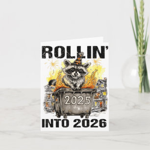 Raccoon Rolling Into 2026 Happy New Year 2026 Funn Card