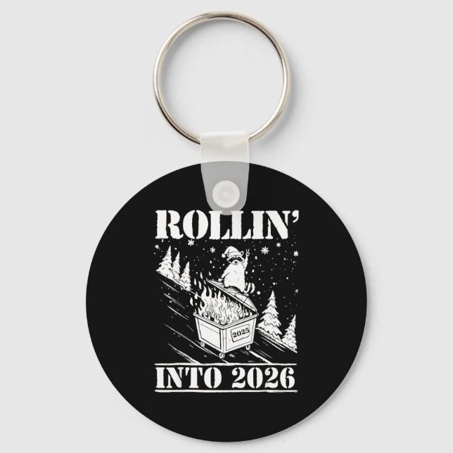 Raccoon Rolling Into 2026 Happy New Year 2026 Funn Key Ring (Front)