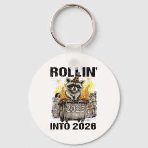 Raccoon Rolling Into 2026 Happy New Year 2026 Funn Key Ring