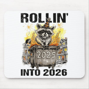 Raccoon Rolling Into 2026 Happy New Year 2026 Funn Mouse Pad