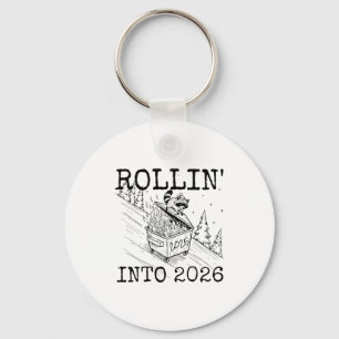 Raccoon Rolling Into 2026 Happy New Year 2026 Key Ring