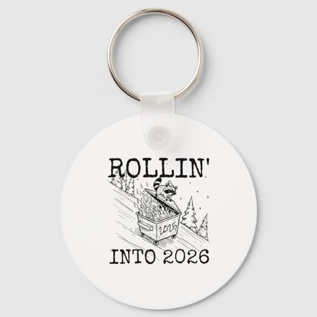 Raccoon Rolling Into 2026 Happy New Year 2026  Key Ring (Front)