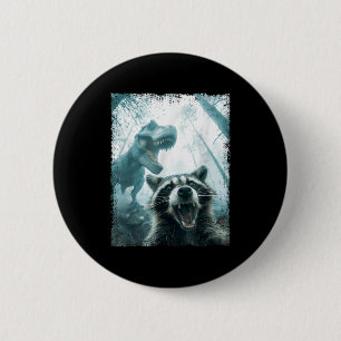 Raccoon Selfie With Tyrannosaurus T Rex Adventure  6 Cm Round Badge