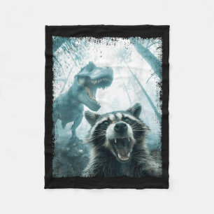 Raccoon Selfie With Tyrannosaurus T Rex Adventure Fleece Blanket