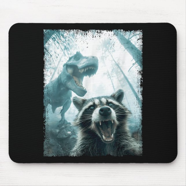 Raccoon Selfie With Tyrannosaurus T Rex Adventure  Mouse Pad (Front)