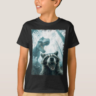Raccoon Selfie With Tyrannosaurus T Rex Adventure  T-Shirt