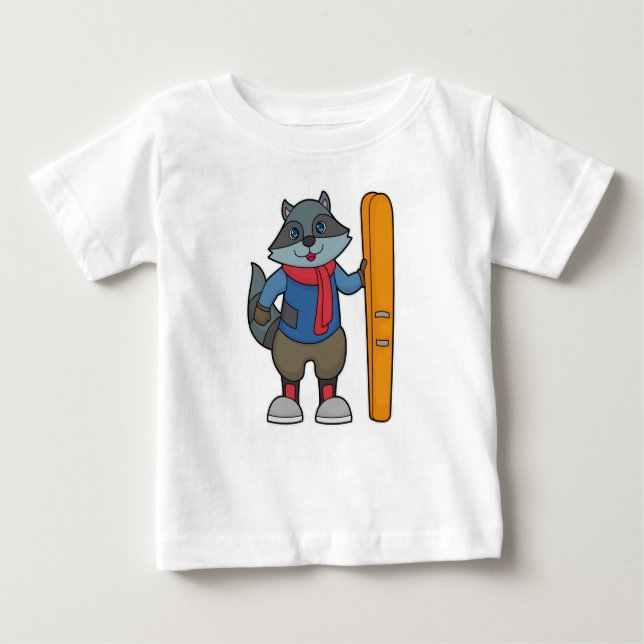 Raccoon Skier Ski Baby T-Shirt (Front)