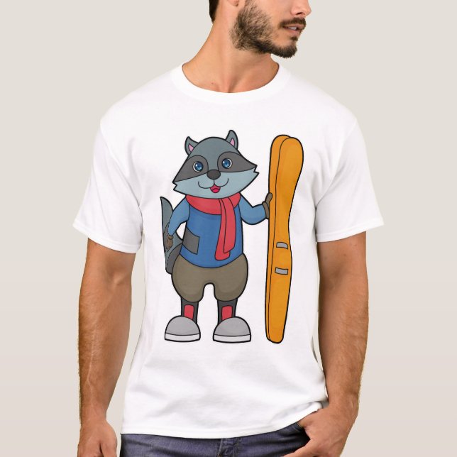 Raccoon Skier Ski T-Shirt (Front)