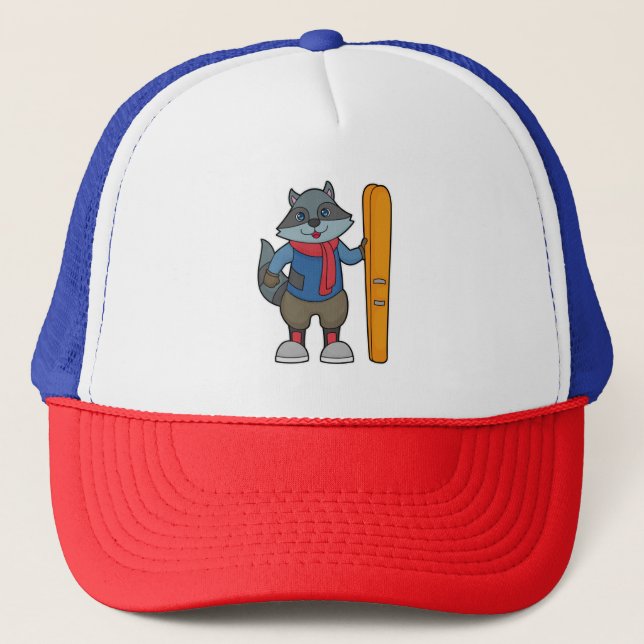 Raccoon Skier Ski Trucker Hat (Front)