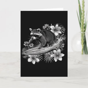 Raccoon Surfing Hawaii Hibiscus Flowers Surfing Fu Card