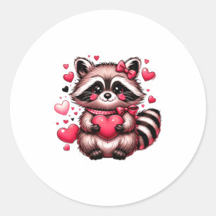Raccoon Valentine Hearts  Classic Round Sticker