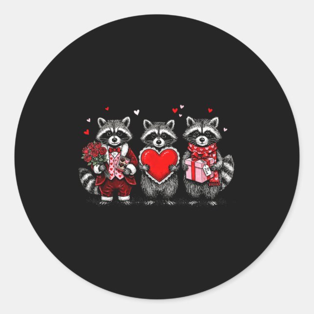 Raccoon Valentines Day Funny Feral Raccoon Love He Classic Round Sticker (Front)