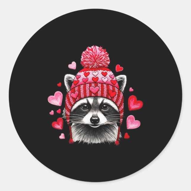 Raccoon Valentines Day Funny Feral Raccoon Love He Classic Round Sticker (Front)