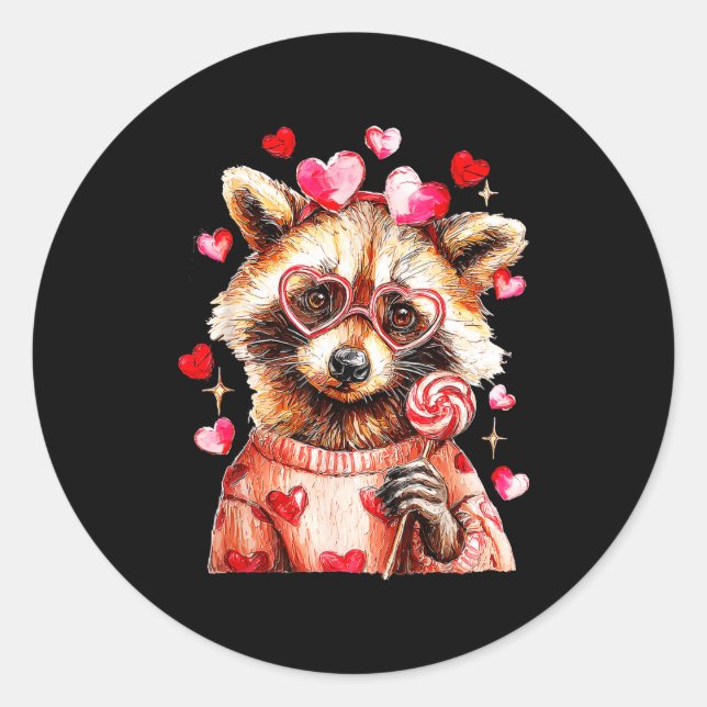 Raccoon Valentines Day Funny Feral Raccoon Love He Classic Round Sticker (Front)