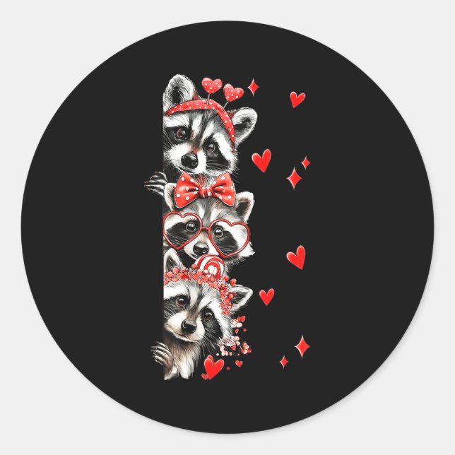 Raccoon Valentines Day Funny Feral Raccoon Love He Classic Round Sticker (Front)