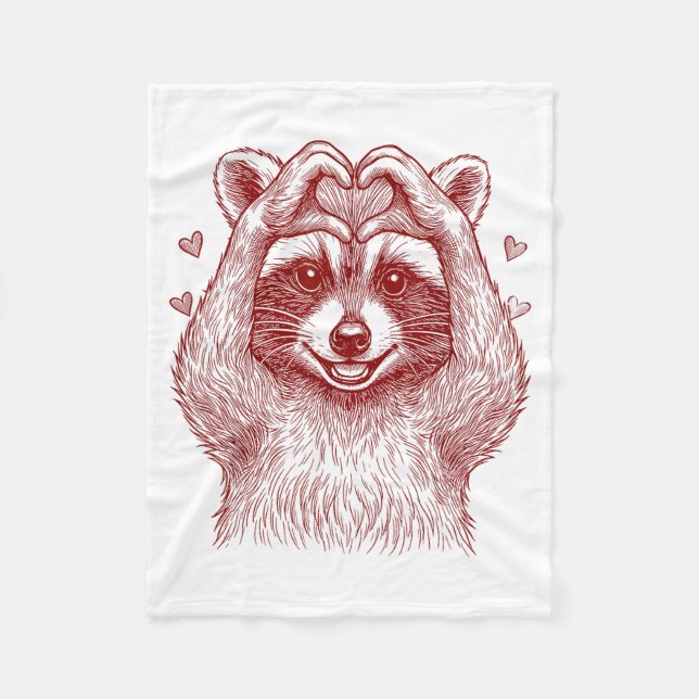 Raccoon Valentines Day Funny Feral Raccoon Love He Fleece Blanket (Front)