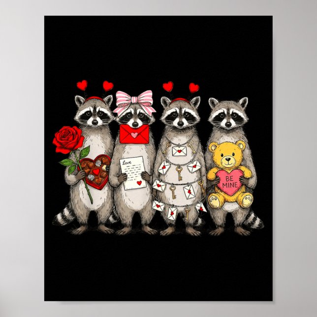 Raccoon Valentines Day Funny Feral Raccoon Love He Poster (Front)