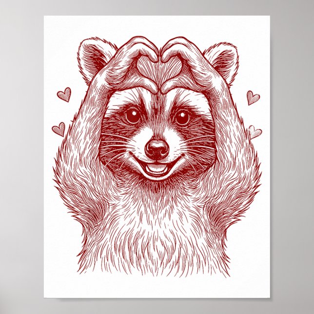 Raccoon Valentines Day Funny Feral Raccoon Love He Poster (Front)