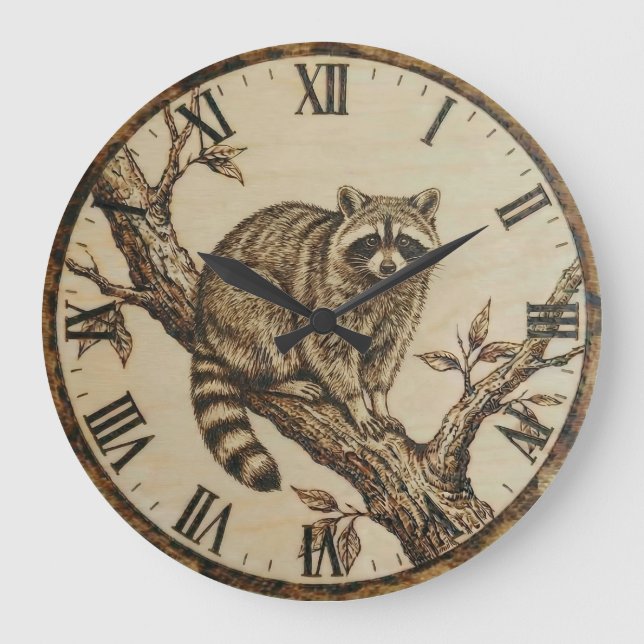 Raccoon Wall Clock - Rustic Cabin Decor (Front)