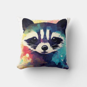 Raccoon Wild Nature Animal Color Art Painting Cushion