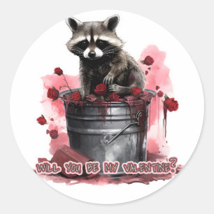 Raccoon Will you be my Valentine? Classic Round Sticker