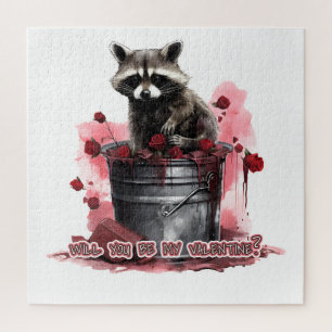 Raccoon Will you be my Valentine? Jigsaw Puzzle