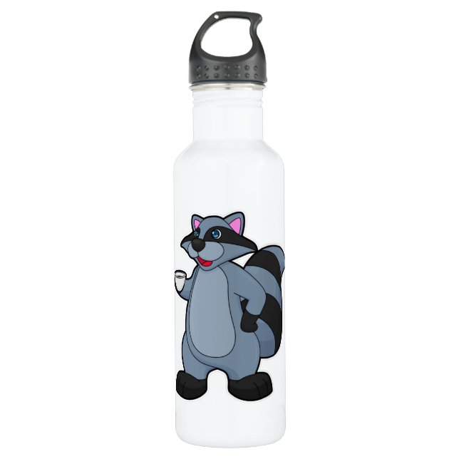 Raccoon with Cup of Coffee 710 Ml Water Bottle (Front)