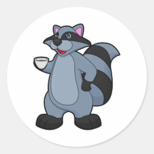 Raccoon with Cup of Coffee Classic Round Sticker
