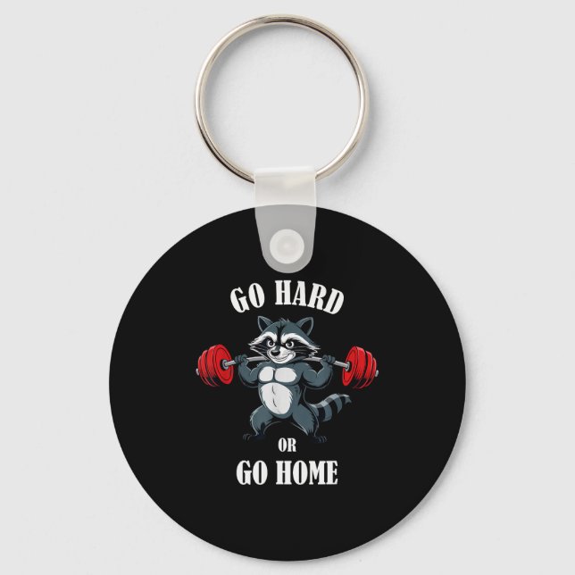 Raccoon Workout Lifting Weights Doing Squats Funny Key Ring (Front)