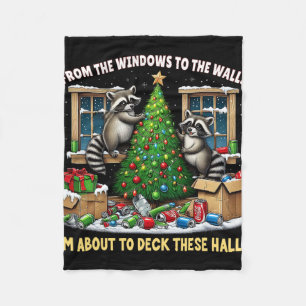 Raccoon Xmas Christmas From Windows To Walls Deck Fleece Blanket