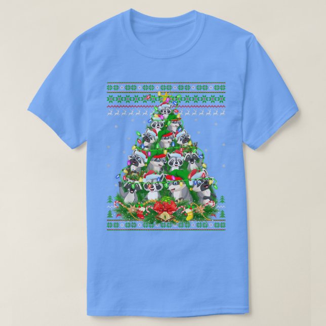 Raccoon Xmas Lighting Tree Santa Raccoon Ugly Chri T-Shirt (Design Front)