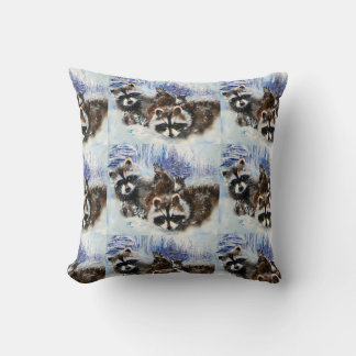 Raccoons and Snow from Original Art Cushion