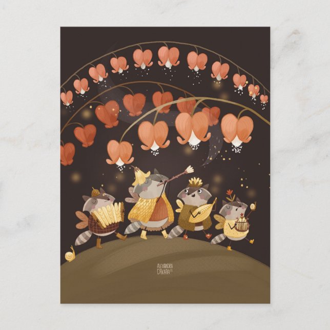 Raccoons Botanical Secrets by Alexandra Dikaia Postcard (Front)