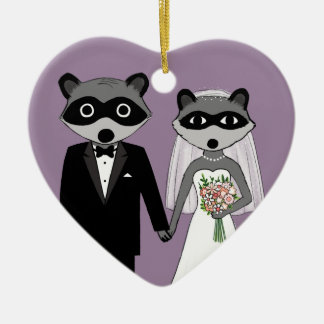 Raccoons Bride and Groom Cute Wedding Keepsake Ceramic Tree Decoration