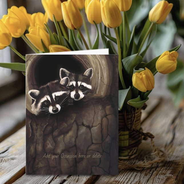 Raccoons Brown Cute Tree Card (Creator Uploaded)
