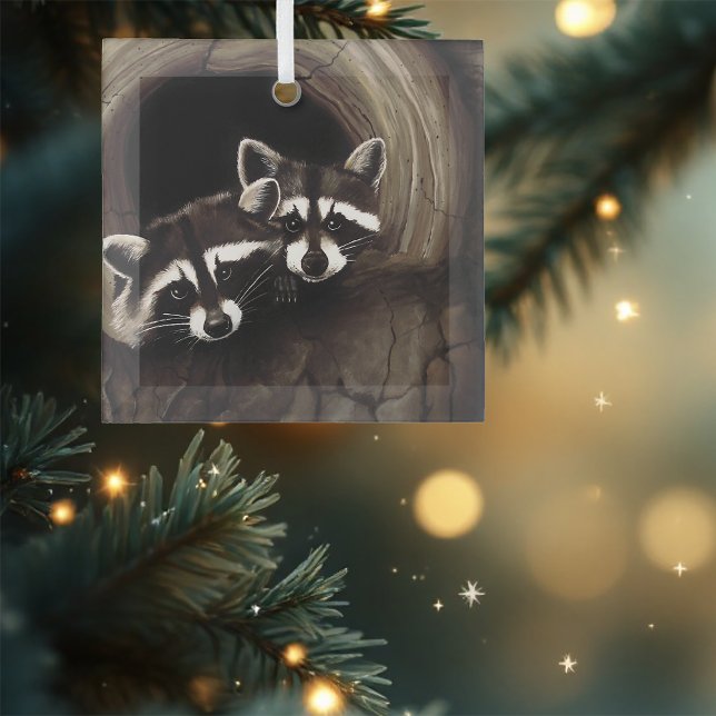 Raccoons Brown Cute Tree Glass Tree Decoration (Creator Uploaded)