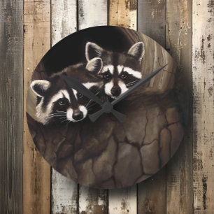 Raccoons Brown Cute Tree Round Clock