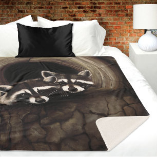 Raccoons Brown Cute Tree Sherpa Blanket